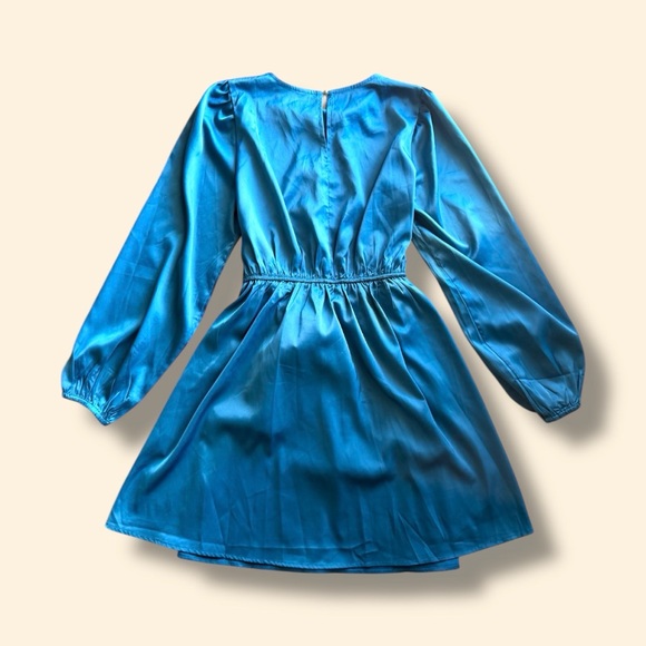 Teal Long-Sleeve Tie-Waist Mini Dress - Picture 5 of 6